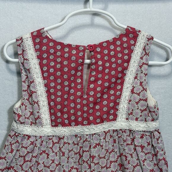 Mini Boden Red Hotchpotch Daisy Ditsy Floral Tiered Dress Girls Size 4-5Y Summer - Picture 8 of 10